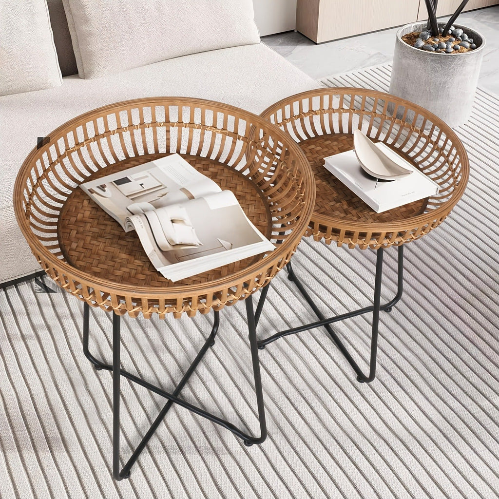 Side Table Rattan Collection with Bamboo-Woven Tops, Metal Bases and 18- or 20.4-Inch Options — image 7
