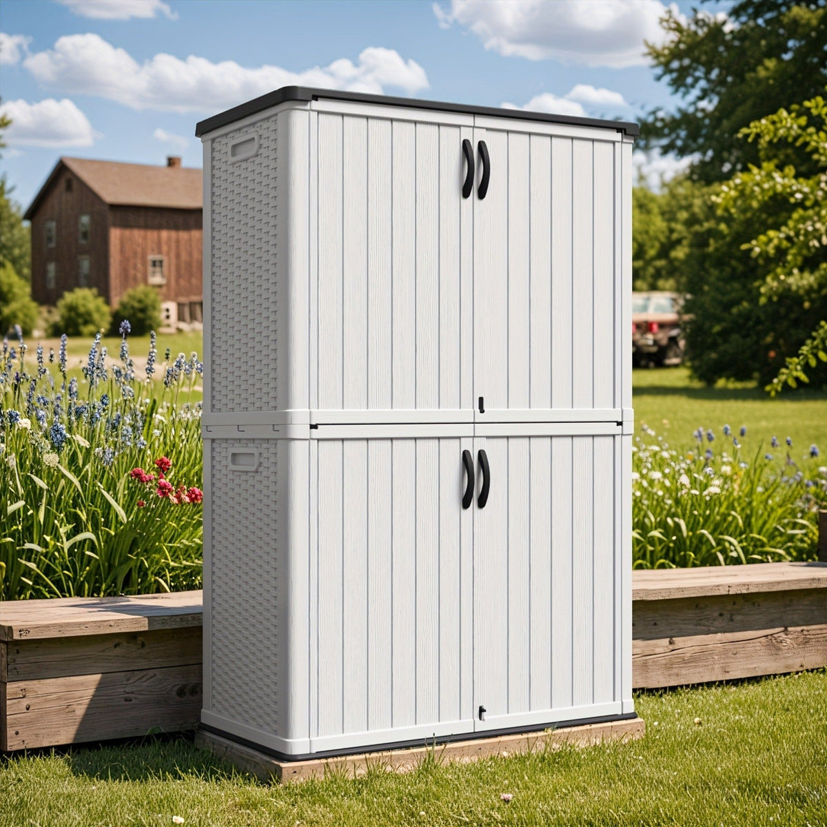 Resin Outdoor Storage Cabinet and Shelf Options in White or Beige with 4 x 2 Ft Shed Sizes — image 5