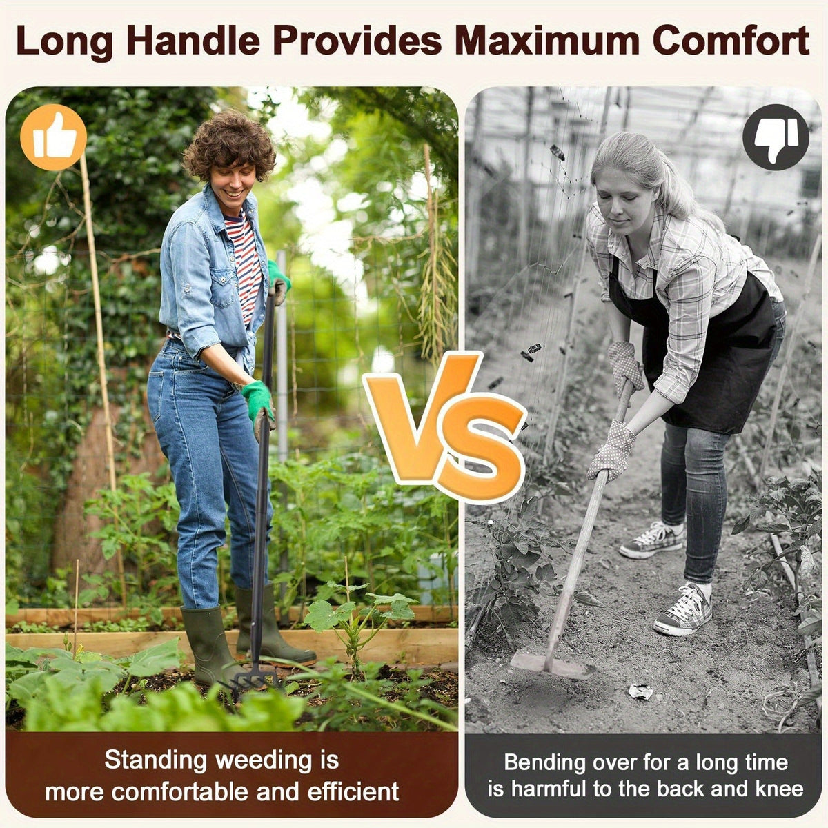 2-in-1 Garden Hand Tool with Stirrup Hoe, Four-Tine Cultivator and 62-, 73- or 82-Inch Sectional Handle — image 8