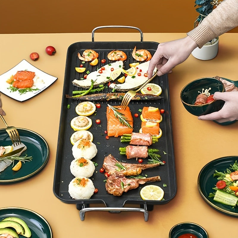 Electric Griddle 1500W Non-Stick Oblong Baking Pan 5-Speed Temperature Control Smokeless Indoor Grill for Eggs Vegetables BBQ