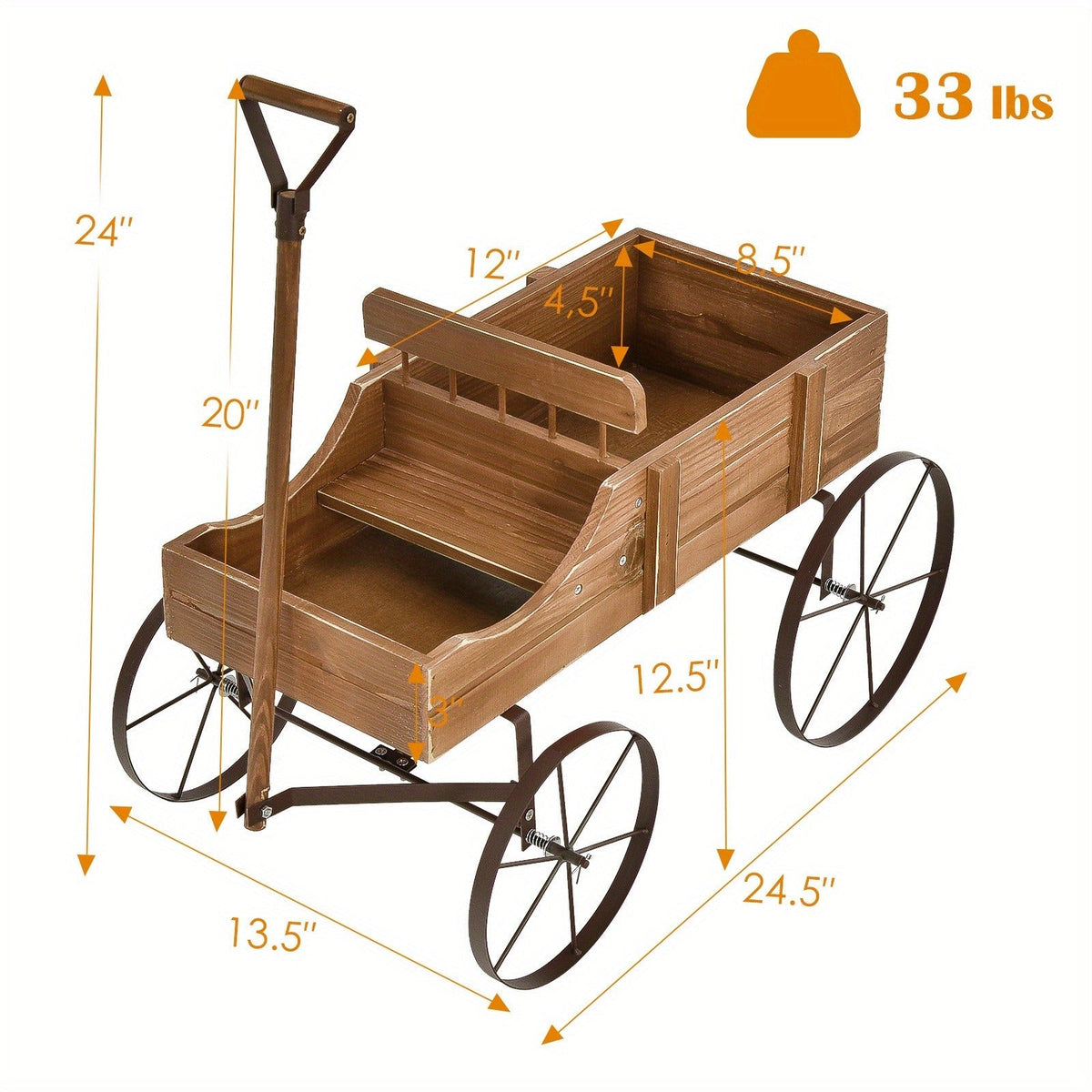 Wooden Flower Stand with 4 Wheels, Rolling Plant Trolley for Garden, Balcony & Terrace, for Garden, Patio and Yard Use — imag