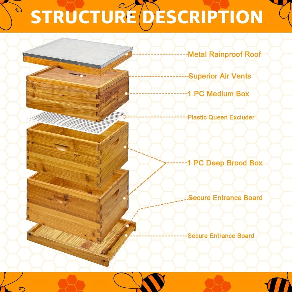 Langstroth Beehive Kit 3 Layer Beeswax Coated 2 Deep Boxes & 1 Medium Super — No Frames — image 3