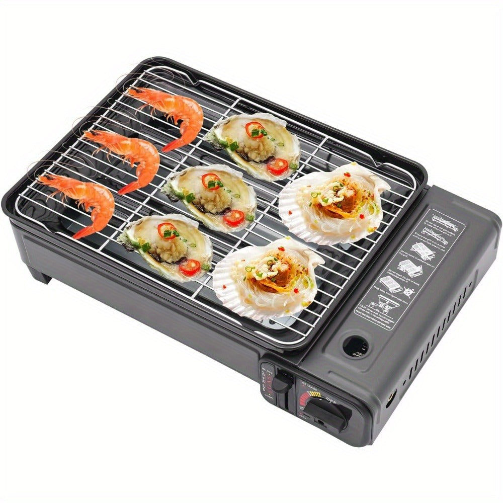 Black Dual-Fuel Tabletop Camping Grill Stove with Butane and LPG Inlets, 41.5 x 28 cm Body and Carrying Case — image 1