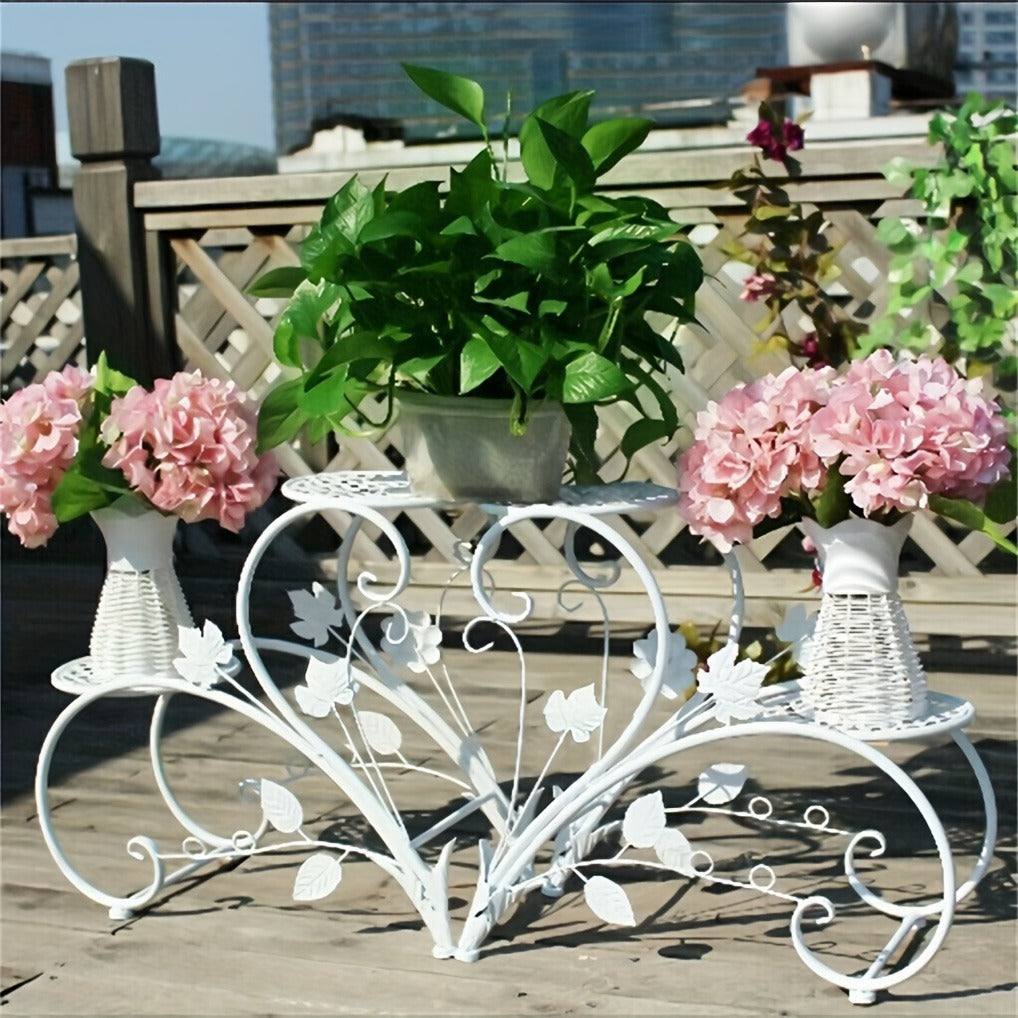 Two-Piece Half-Heart Metal Plant Stand Set with Four-Tier Pot Display for Garden, Patio or Home — image 5