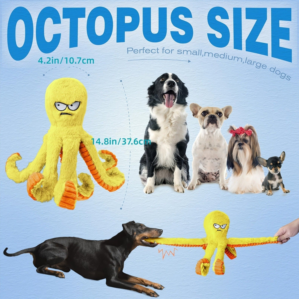 Dog Toy Octopus Plush with Built-In Squeaker and Crinkle Texture in Blue or Yellow with 1, 2 or 4-Pack Options — image 13