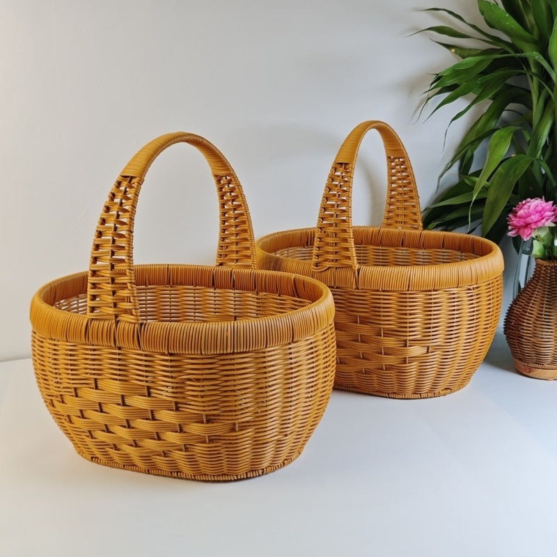 Rattan Basket Woven Shopping Basket with Handle – Extra Large Handcrafted Picnic Basket for Fruits, Eggs, Vegetables — image 