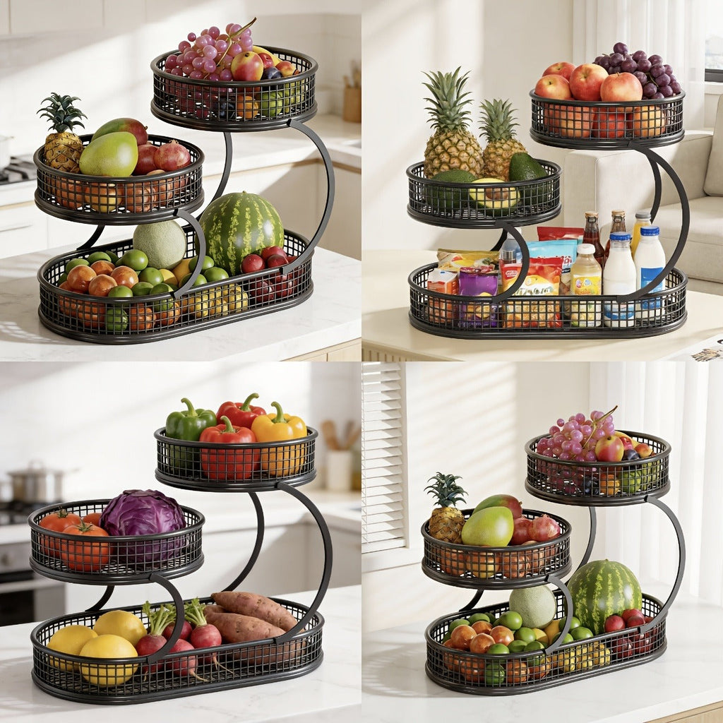 Fruit Basket with Two Round Bowls and 15.75-Inch Rectangular Base Tray — image 3