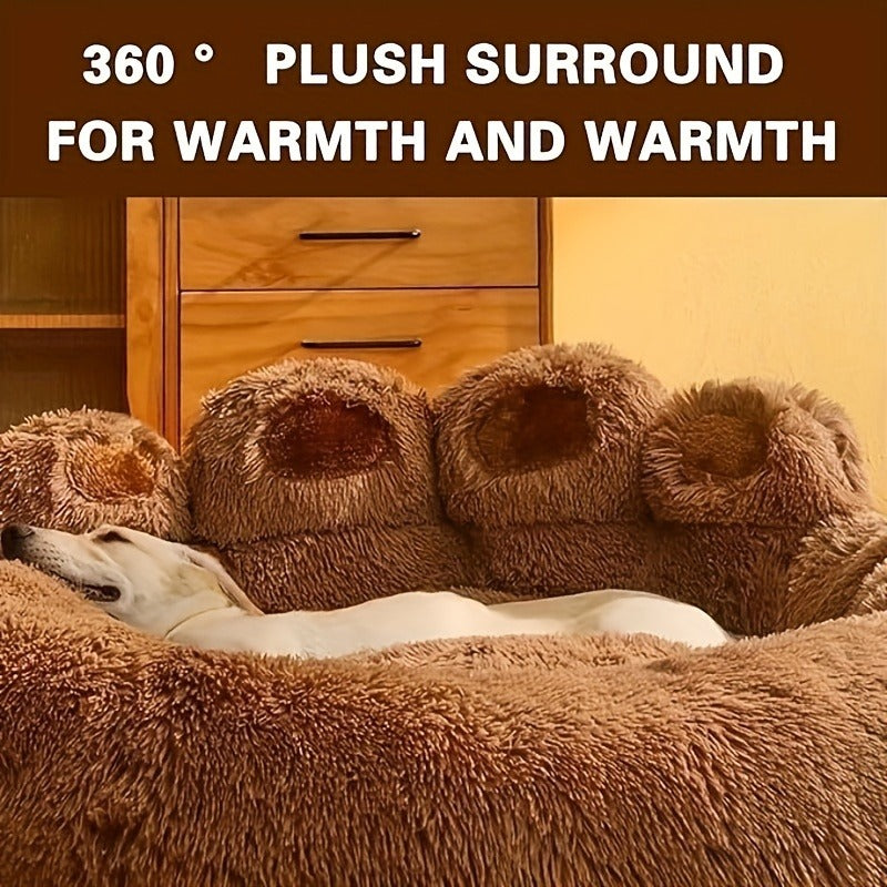 Bear-Paw Round Plush Pet Bed in Coffee, Pink or Gray with Four Weight-Labeled Size Options — image 13