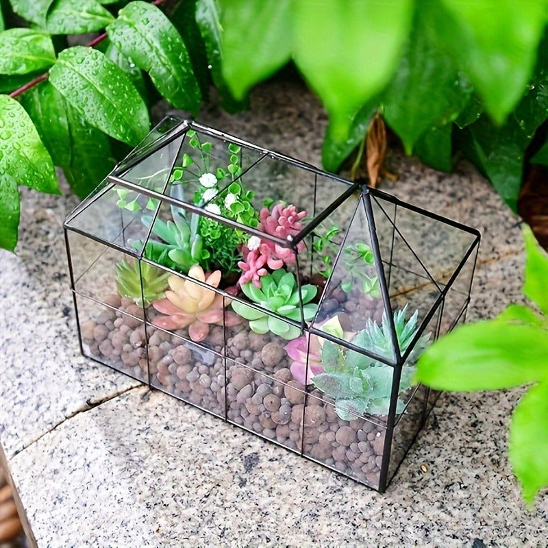 Geometric Glass Terrarium with Swing Lid 9.84x5.31x7.87 Inch Victorian Wardian Case for Succulents Cactus Air Plants Ferns In