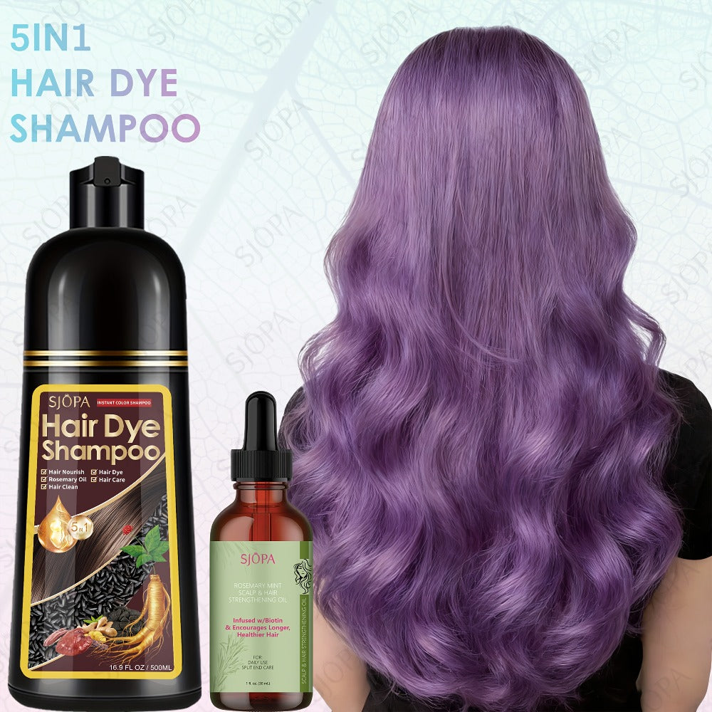 Hair Dye Coloring Shampoo 5-in-1 Upgraded with Hibiscus Oil, Squalane & Glycerin – Quick Color & Nourishing, Gentle Skin-Safe