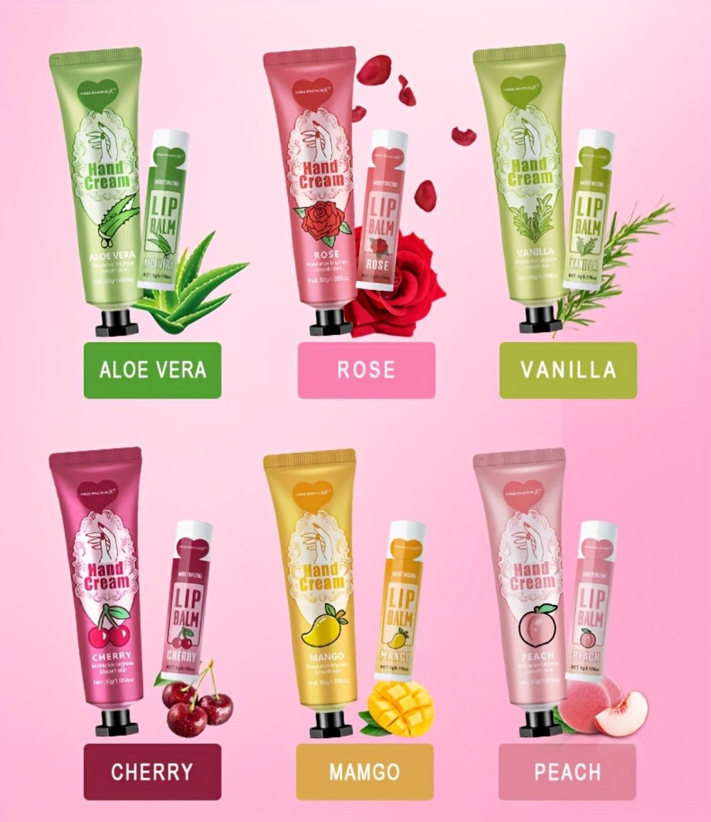Shea Butter Hand Cream and Lip Balm Gift Set – Deep Moisturizing Skincare Bundle for Dry Cracked Skin, Vitamin E Natural Body