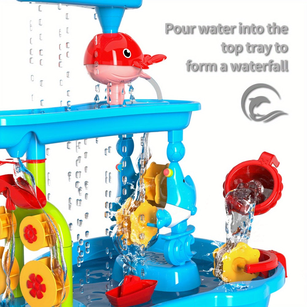 Sand and Water Table for Toddlers 3-Tier, Outdoor Sensory Play Set with Shovel Scoop & Strainer — image 8