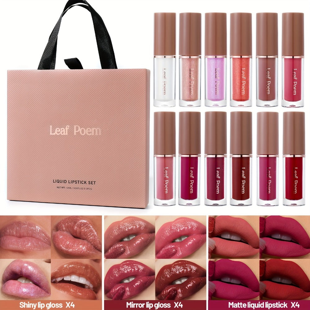 12-Piece Velvet Matte Lipstick Set Mirror Finish Waterproof High Pigment, for Makeup, Travel and Everyday Vanity Use — image 