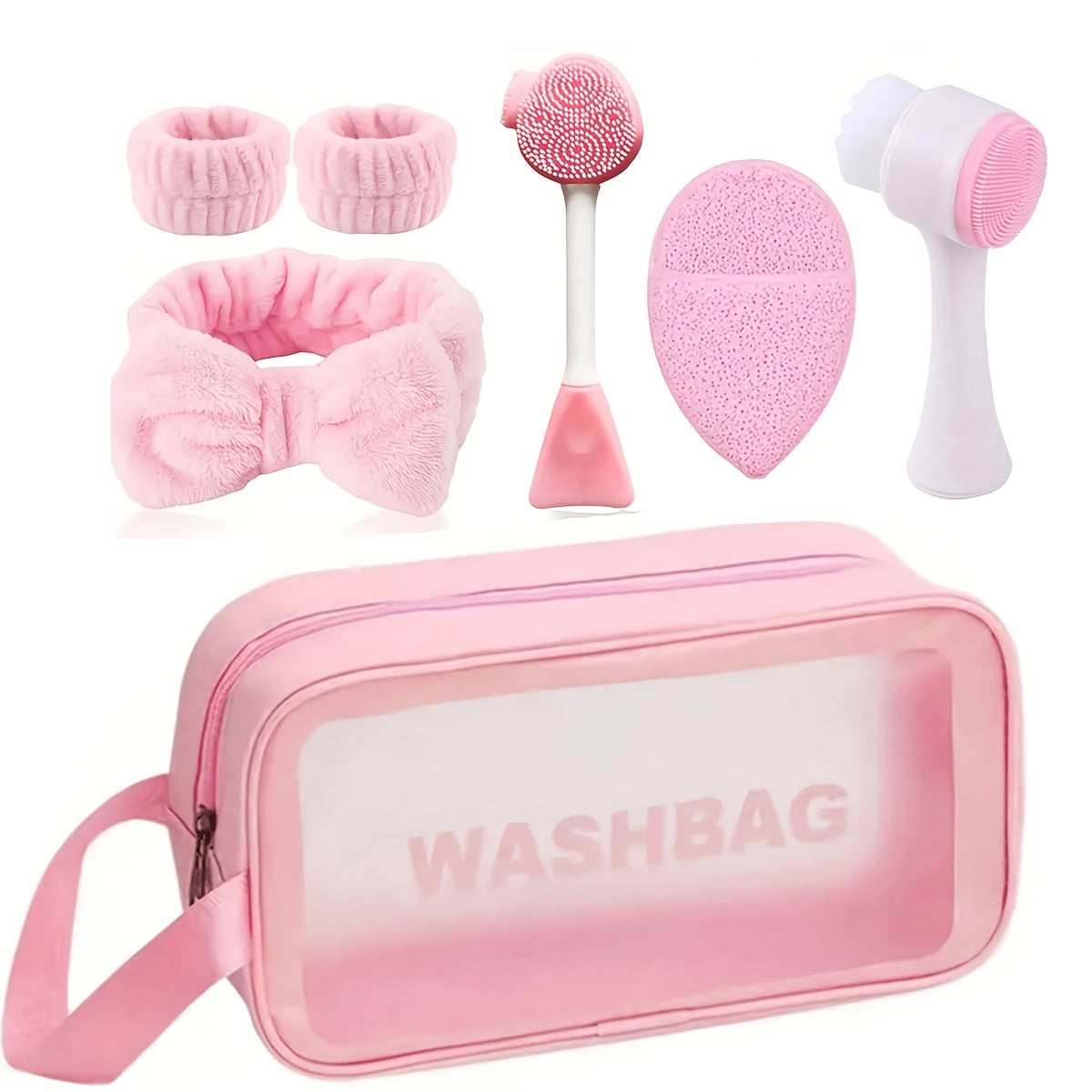 Face Cleansing Brush Set 7pcs Spa Skincare Kit – Mask Brush Scrub Brush Detailing Brush Velvet Headband & Wash Bag — image 14