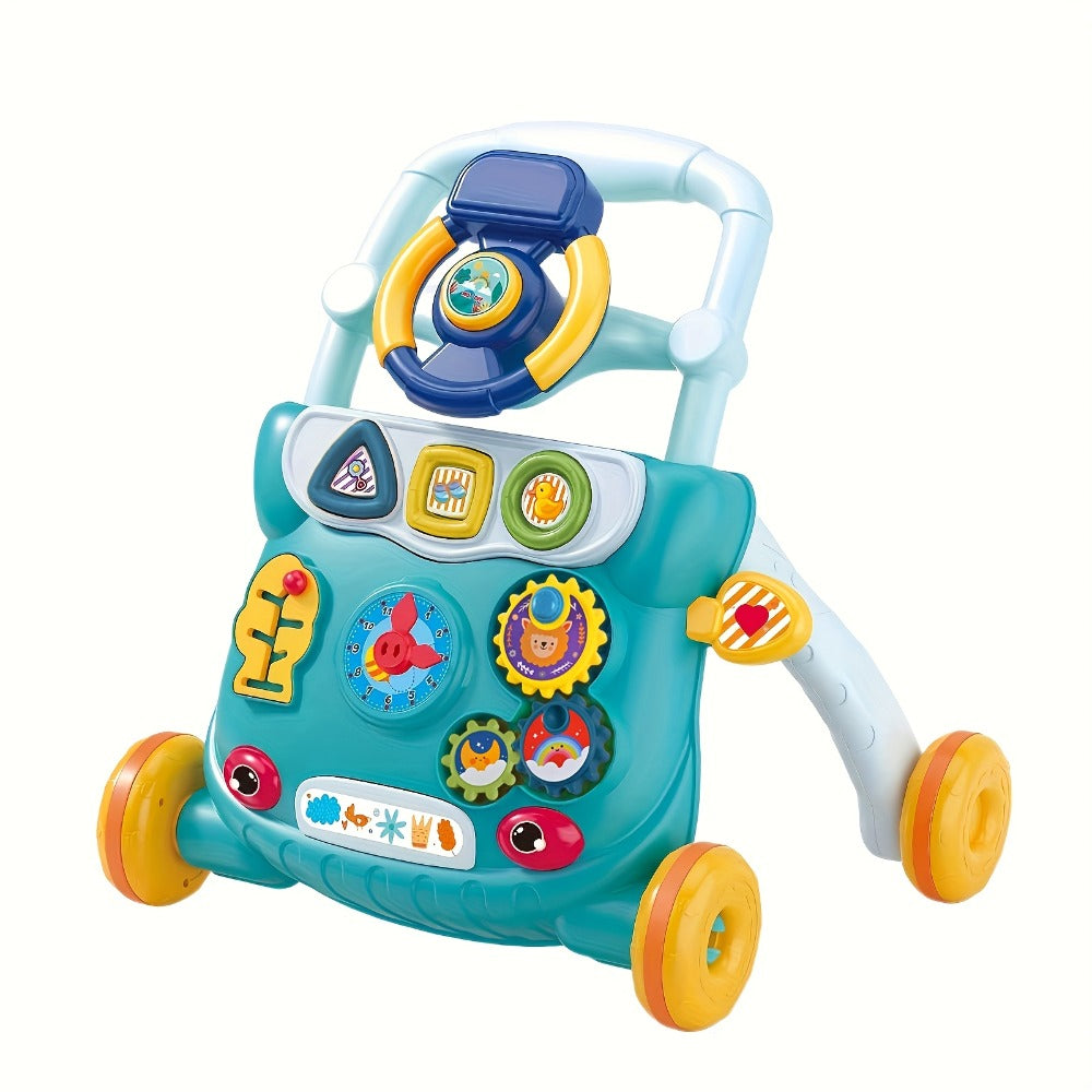 Musical Baby Walker Toy with Anti-Rollover Safety, Multi-Function Sit-to-Stand Activity Center for Early Walking Development 