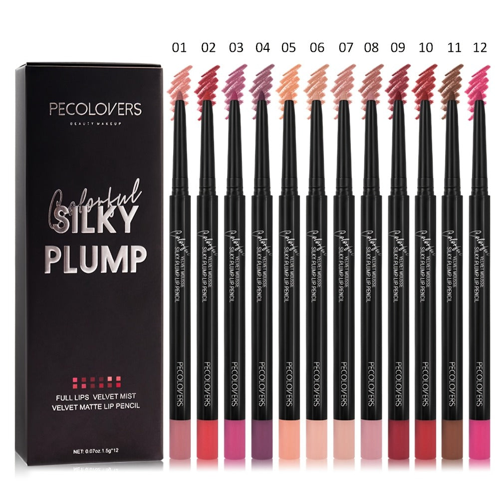 Waterproof Lip Liner Pencil Set 12 Pieces Multi-Functional Lip Eye & Brow Liner, for Makeup, Travel and Everyday Vanity Use —