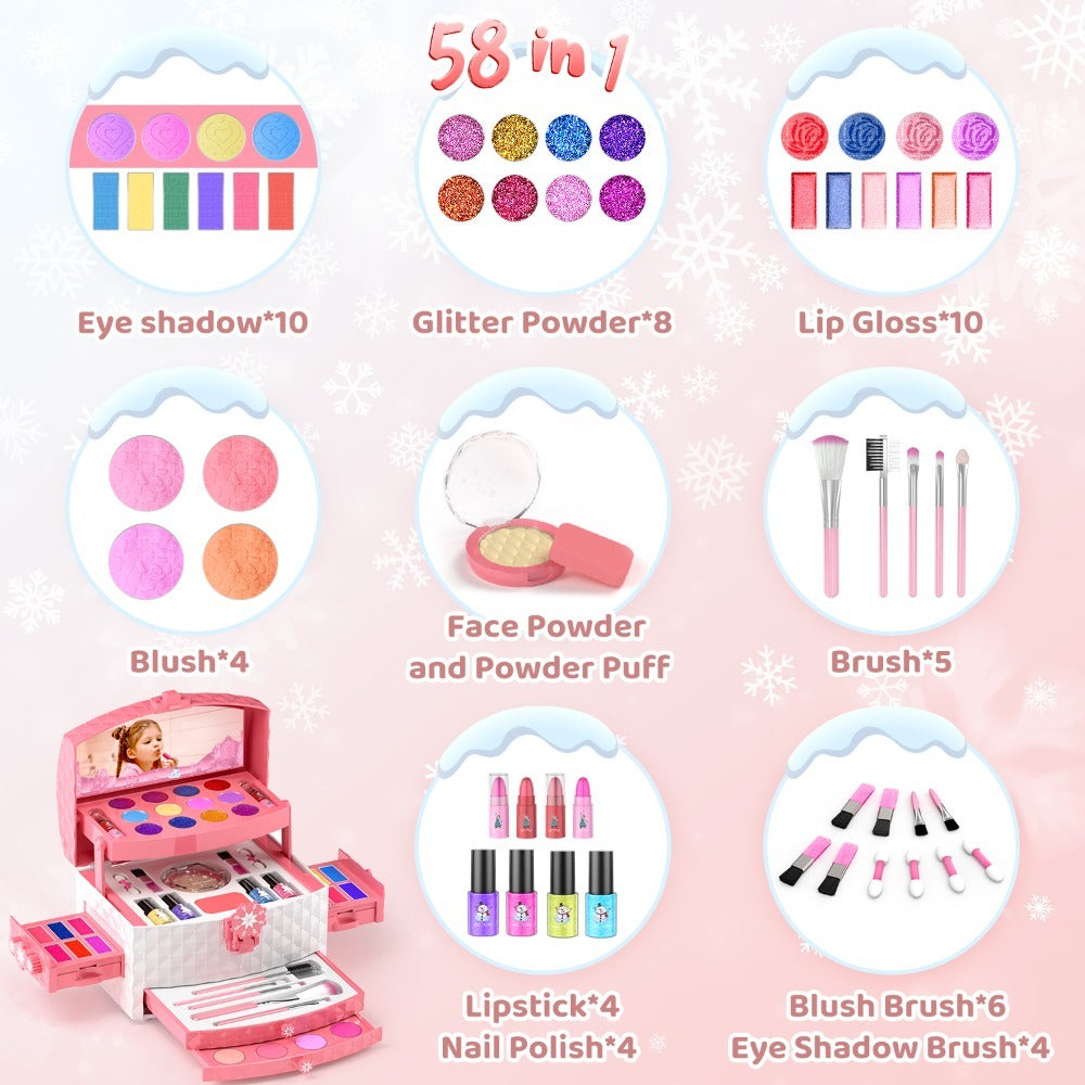 Princess Makeup Set for Girls Ages 3-12, 58 PCS Pretend Play Makeup Kit with Brushes & Case, Skin-Friendly Beauty Toy — image