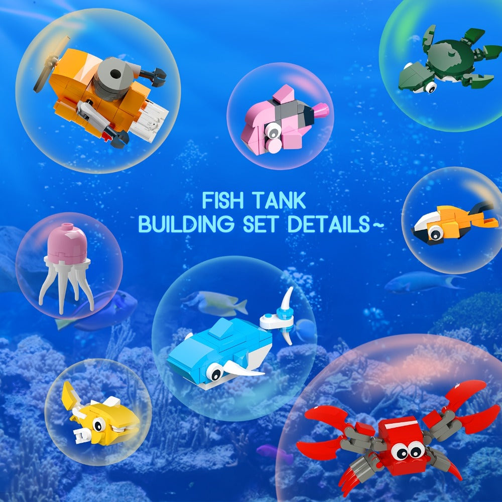 Ocean Fish Tank Building Blocks Set 501 Pcs LC8059 – LED Light Aquarium Model Whale Shark Sea Turtle Marine Life Desktop Deco