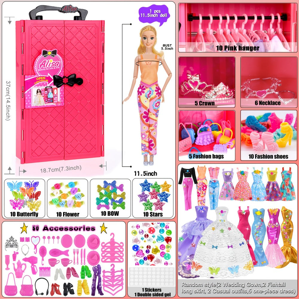 139-Piece Rose Doll Wardrobe and Accessory Case for 11.5-Inch Dolls with Dresses, Shoes and Stickers — image 2