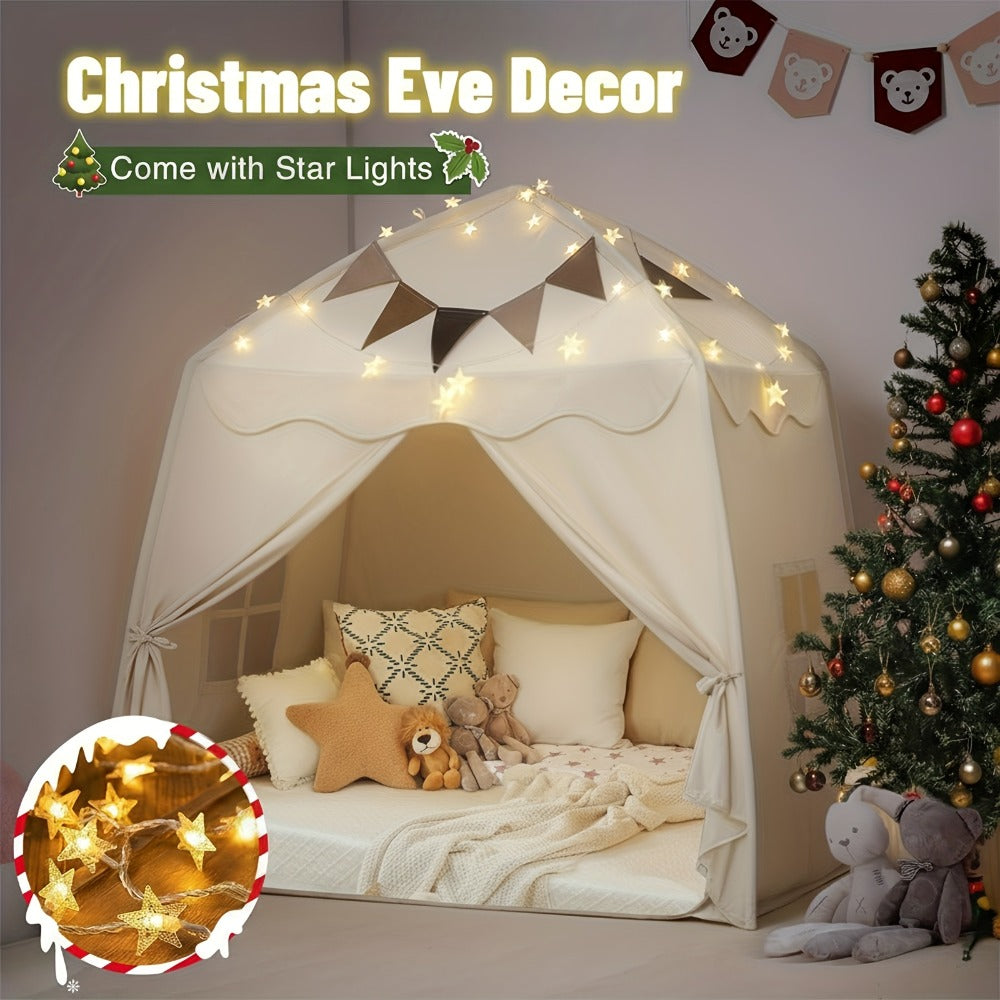 Kids Play Tent with Star Lights & Flags, Extra Large Indoor Outdoor Playhouse with Windows for Reading & Pretend Play — image