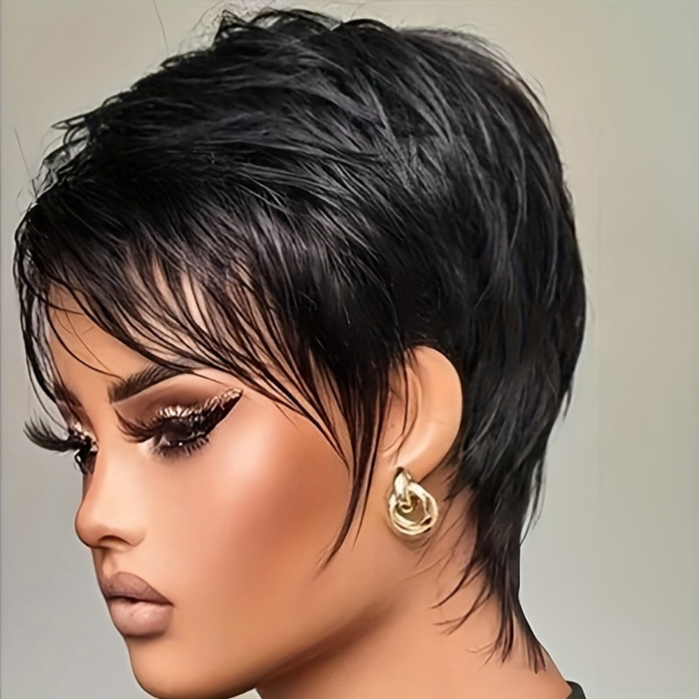 Pixie Cut Wig Human Hair with the Bangs and a Full Black Cap — image 8