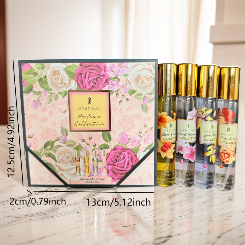 Perfume Gift Set Four 20ml Slim Spray Bottles with Gold Caps in Pink or Botanical Hinged Boxes — image 5
