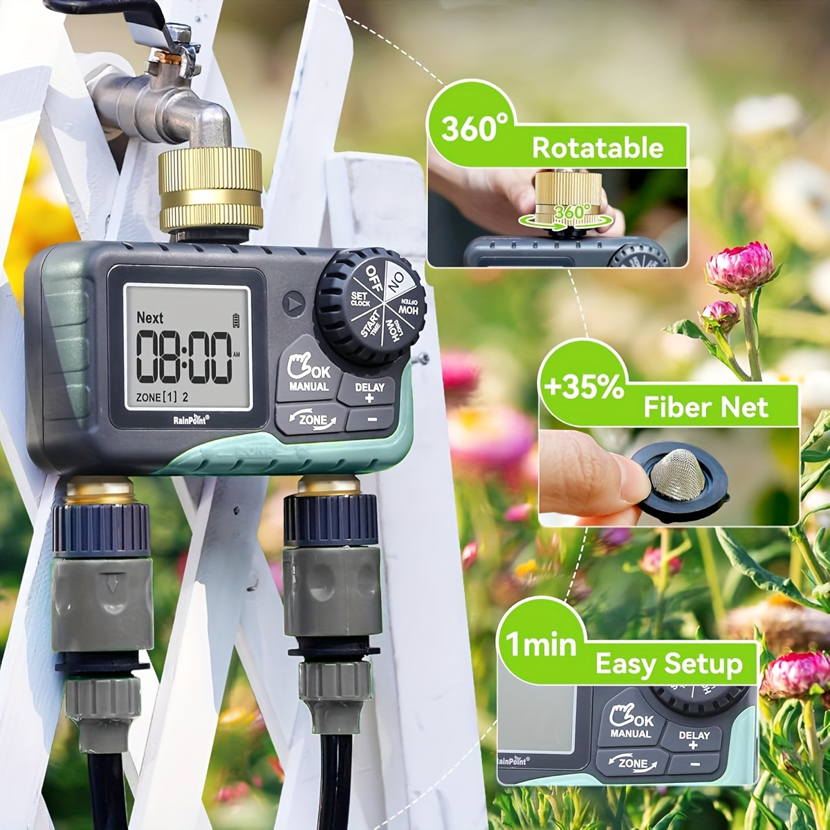 2-Zone Sprinkler Timer Programmable Faucet Irrigation Controller for Lawn & Yard, for Garden, Lawn and Yard Watering — image 