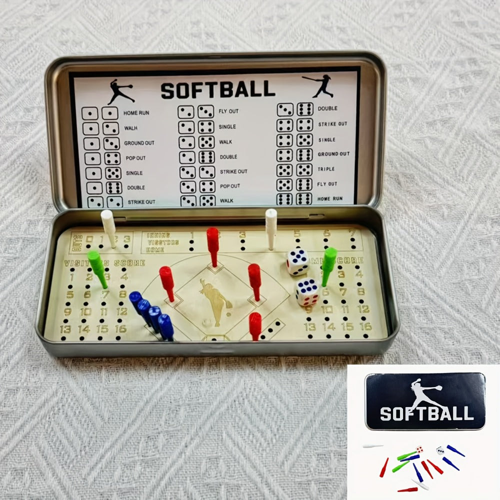 Sports Travel Board Game Set – Portable Wooden Baseball Softball Football Finger Dice Tabletop Game for Family Game Night — i