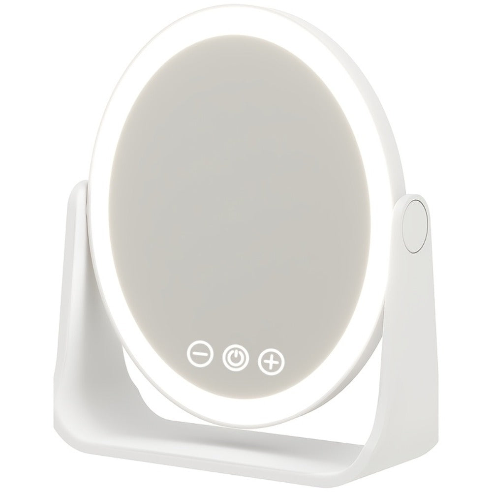 Makeup Mirror Foldable LED Travel Stand with Three Light Colors, Touch Dimming, USB Charging and Pink or White Options — imag