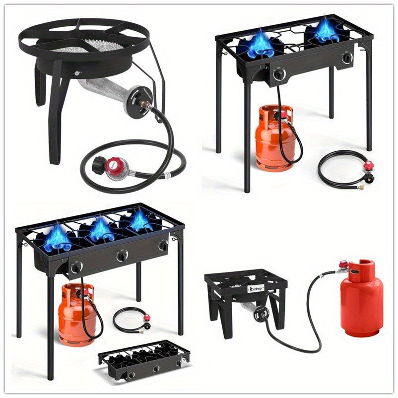 Outdoor Propane Burner Stove Cast Iron 1 or 3 Burner, 225000 BTU High-Pressure Cooker with Adjustable Heat — image 2