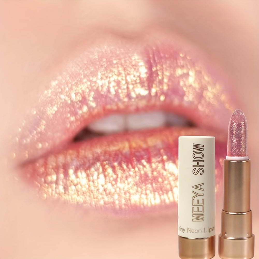 Glitter Shimmer Lipstick Set 3Pcs Pearlescent Pinkish Golden Creamy Glossy Sparkle Lip Gloss Lip Makeup for Party Stage Cospl