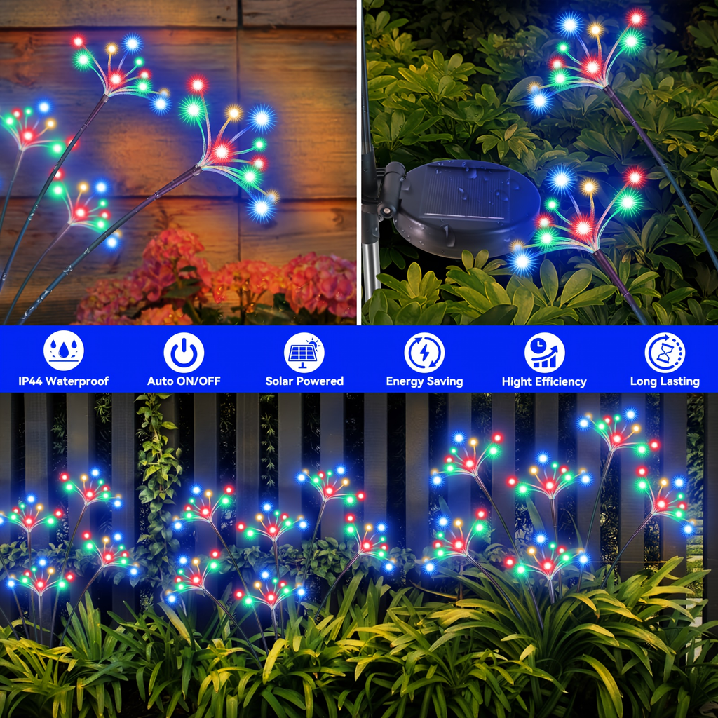 Solar Garden Lights 4-Pack Swaying Firework Stakes with Two Modes and Six Colors for Flowerbed Decor — image 2