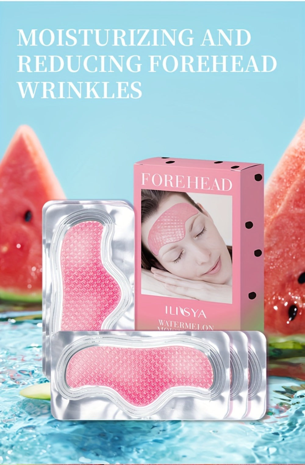 Watermelon Forehead Patches 15pcs Caffeine Collagen Niacinamide Ultra Hydrating Moisturizing Brightening De-Puffing Daily Fac