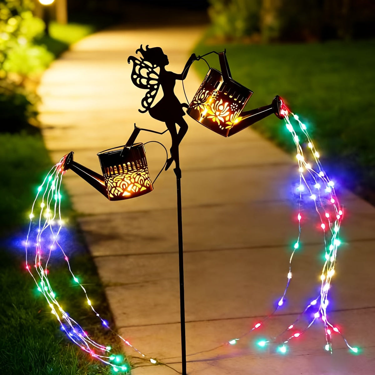 Solar Garden Lights Fairy Waterfall Statue with Multicolor String Lights and Ground-Stake Installation — image 4