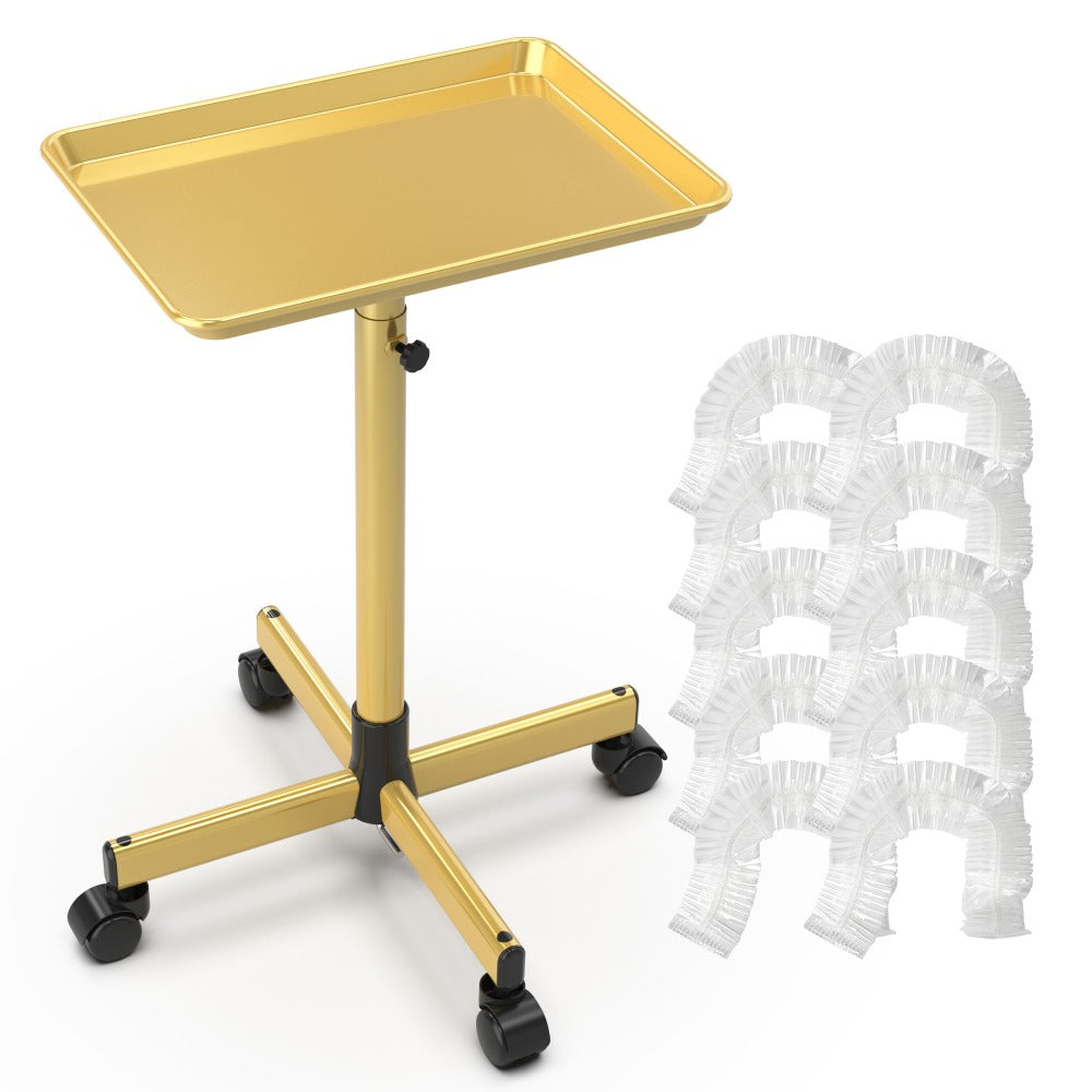 Adjustable Salon Tray Cart with 10 Disposable Covers and Gold or Pink Finish on Rolling Casters — image 1