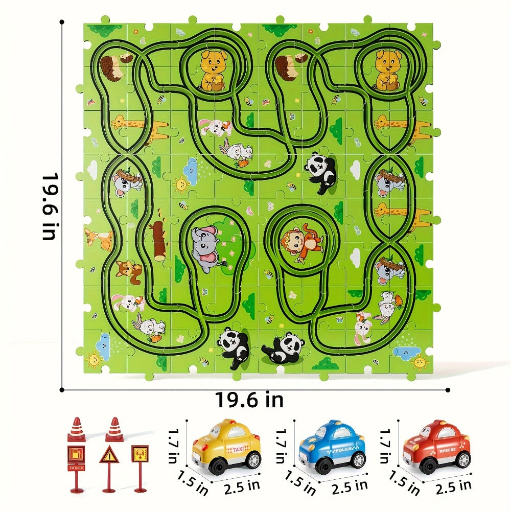 Jigsaw Puzzle Race Track Car Set Toy for Boys Kids, 39 56 73 PCS Flexible Building Track with Toy Cars — image 4