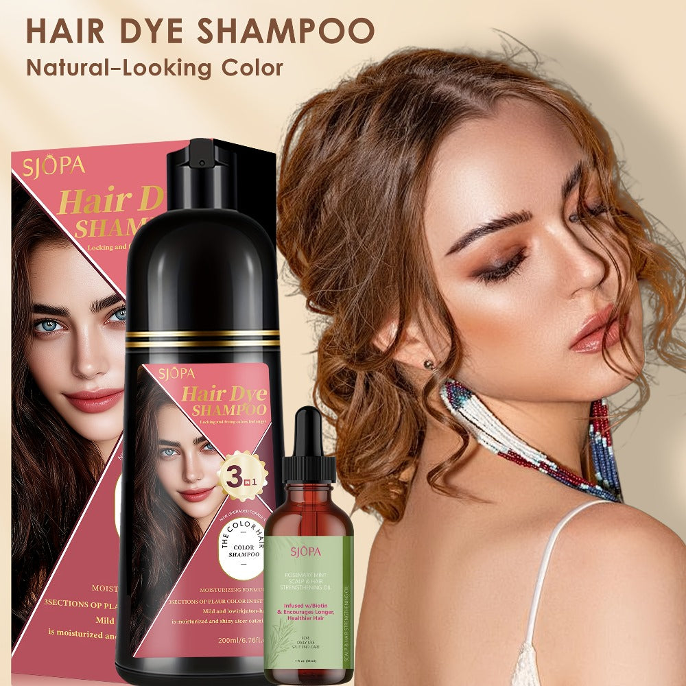 Hair Color Shampoo, SJOPA 3-in-1 Bottle-and-Dropper Set with 10 Rose, Brown, Purple and Black Color Options — image 2