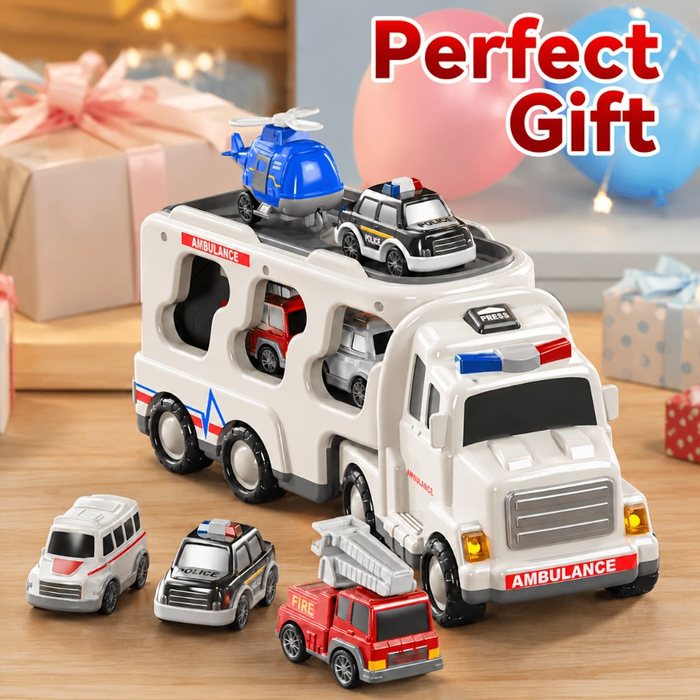 Ambulance Carrier Truck Toy Set 5-in-1 with Light & Sound for Kids Ages 3-8 with the Listed Color, Size or Set Options for Ev