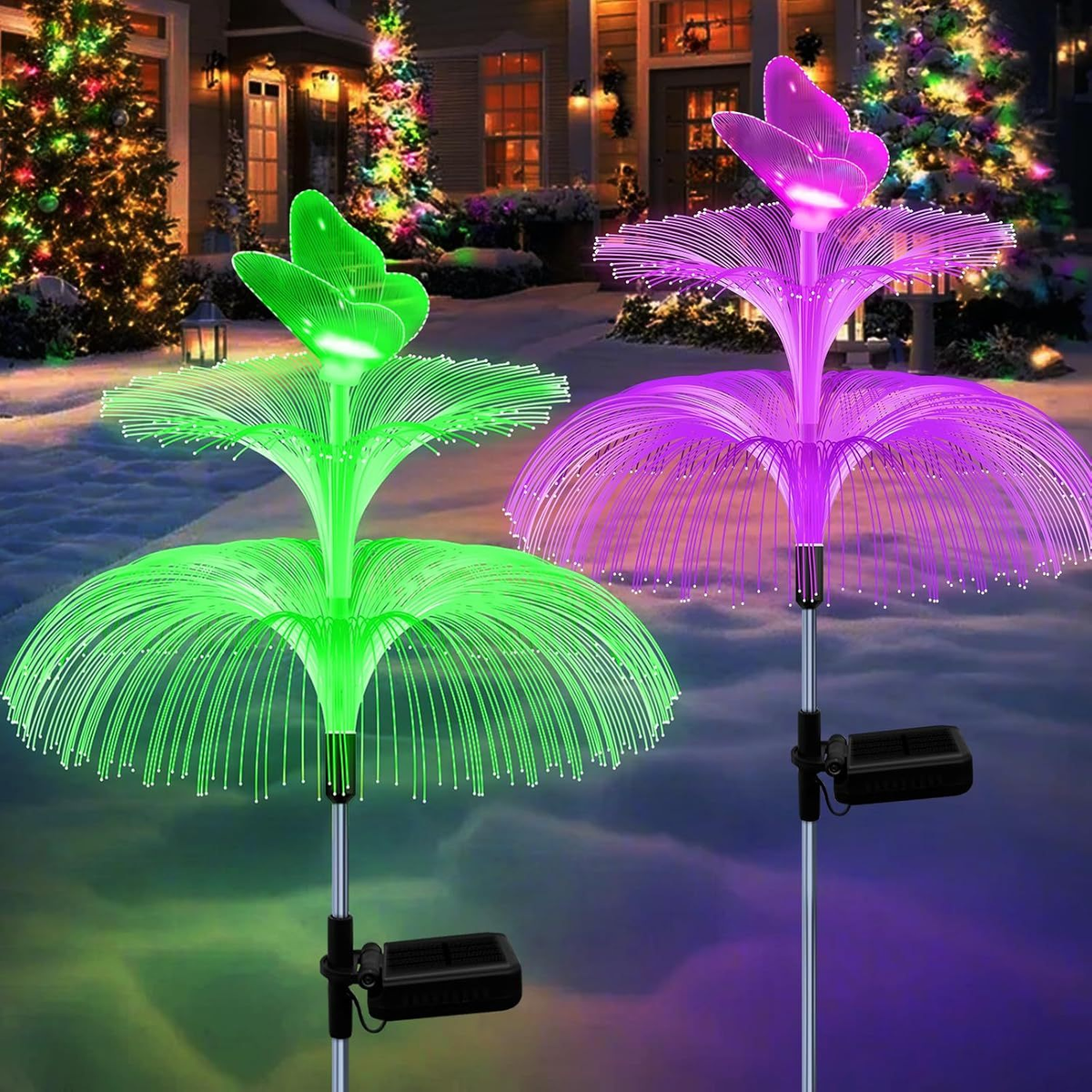 Solar Garden Lights Butterfly Jellyfish Stakes with Gradient Color Change in 2- or 4-Pack Sets — image 1