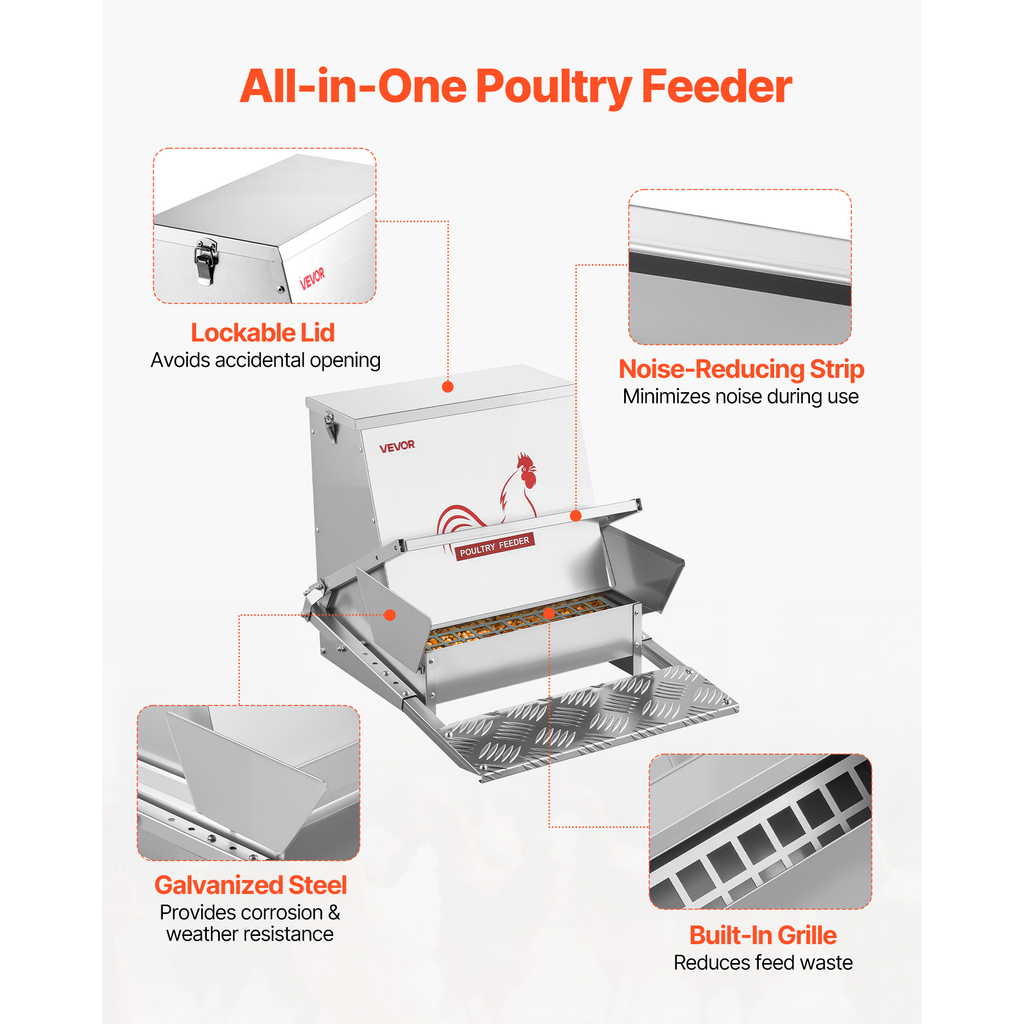 Chicken Feeder Treadle Galvanized Steel Lockable for Garden, Patio and Yard Use, with the Listed Configuration — image 7