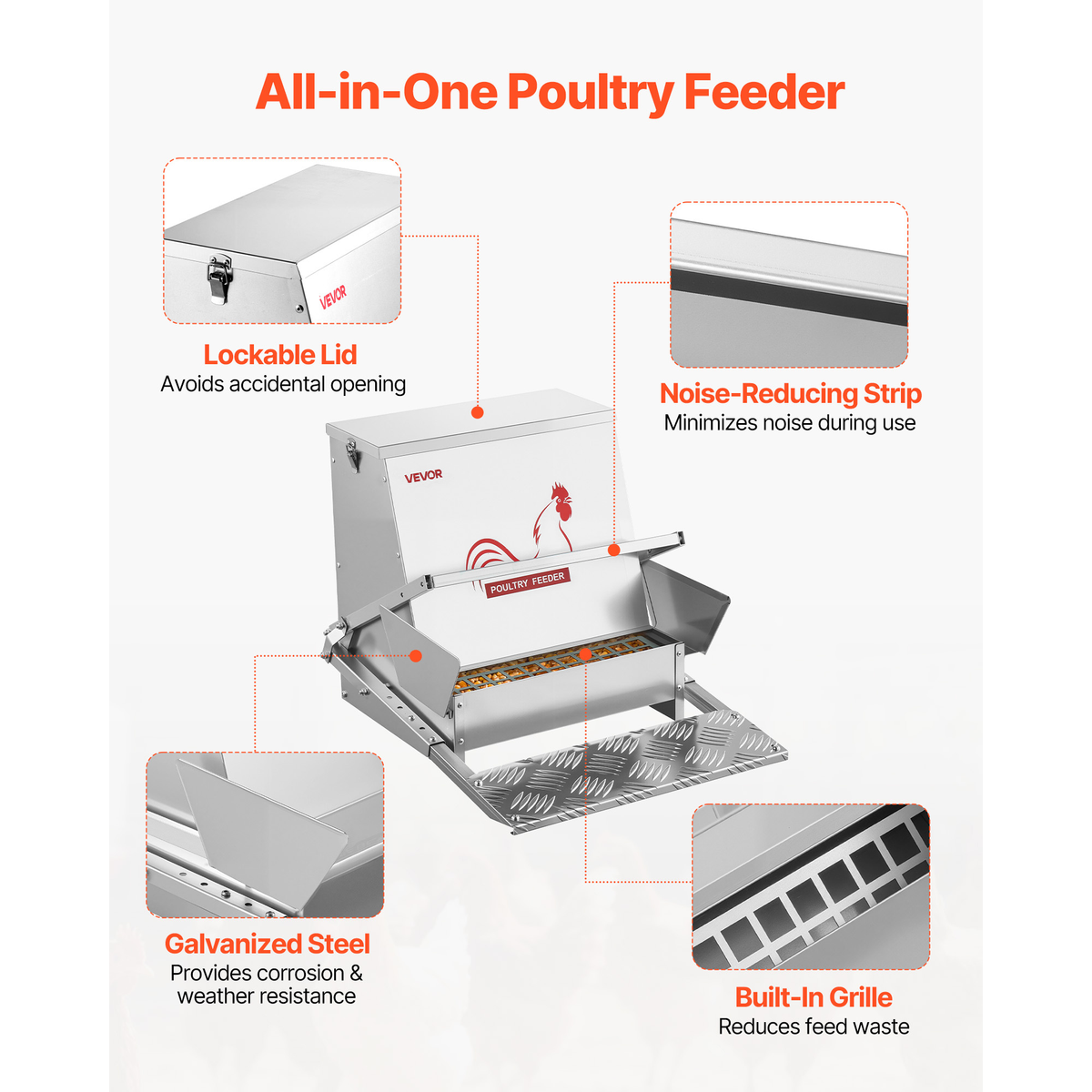 Chicken Feeder Treadle Galvanized Steel Lockable for Garden, Patio and Yard Use, with the Listed Configuration — image 7
