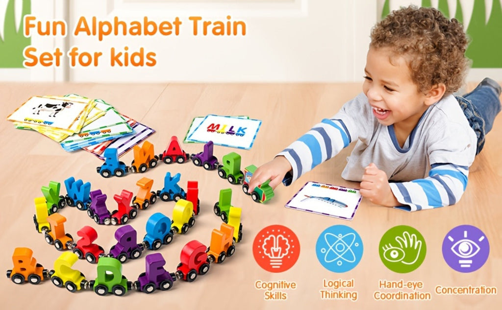 Magnetic Wooden Alphabet Train Set 27PCS ABC Letter Learning Toy with 42 Double-Sided Flash Cards — image 10