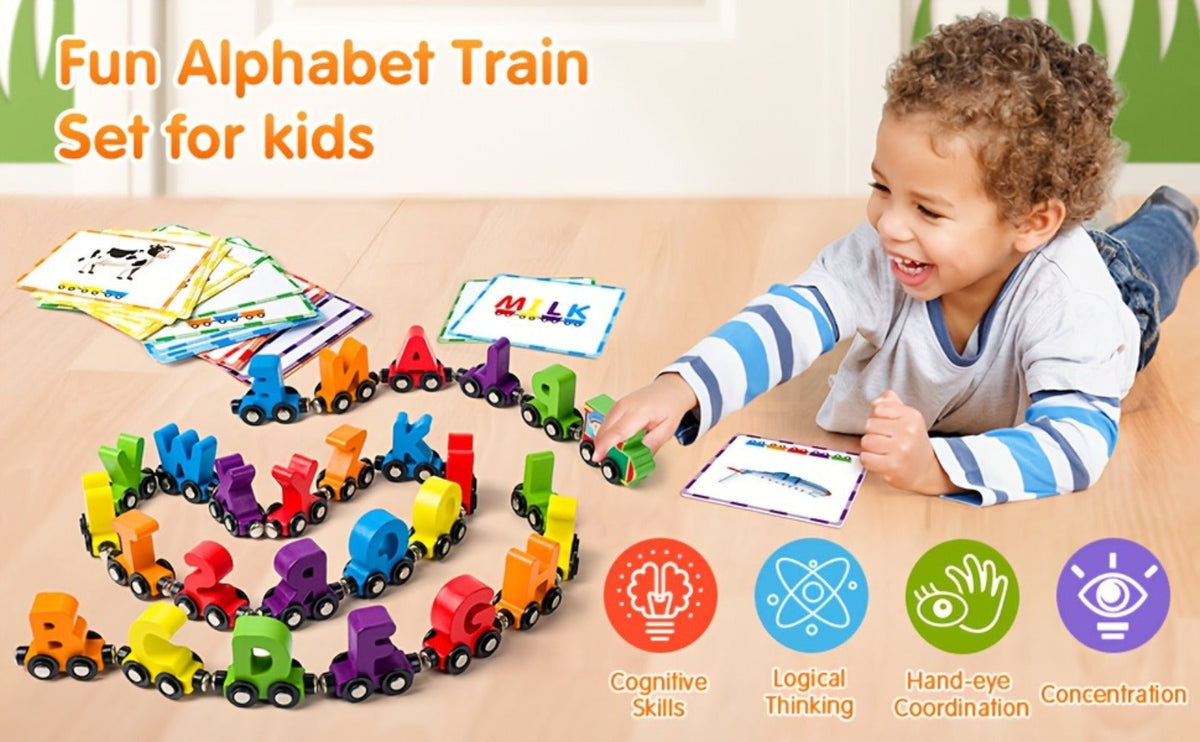 Magnetic Wooden Alphabet Train Set 27PCS ABC Letter Learning Toy with 42 Double-Sided Flash Cards — image 10