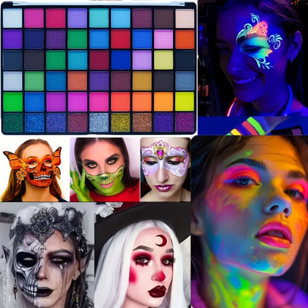 54 Color Face & Body Paint Kit with UV Fluorescent, Matte & Glitter Shades, Pattern Templates, Brushes & — image 7