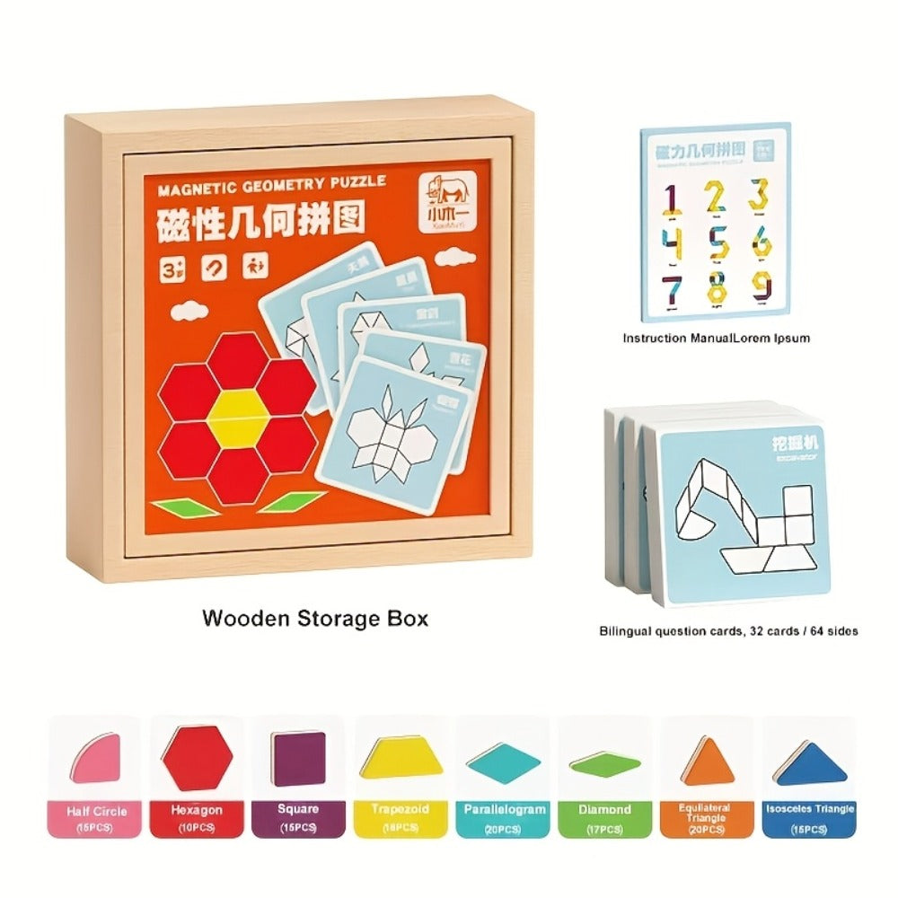 Magnetic Wooden Puzzle Board for Kids, 128/180/220/280 PCS Geometric Shape Recognition & Logical Thinking Toy — image 9