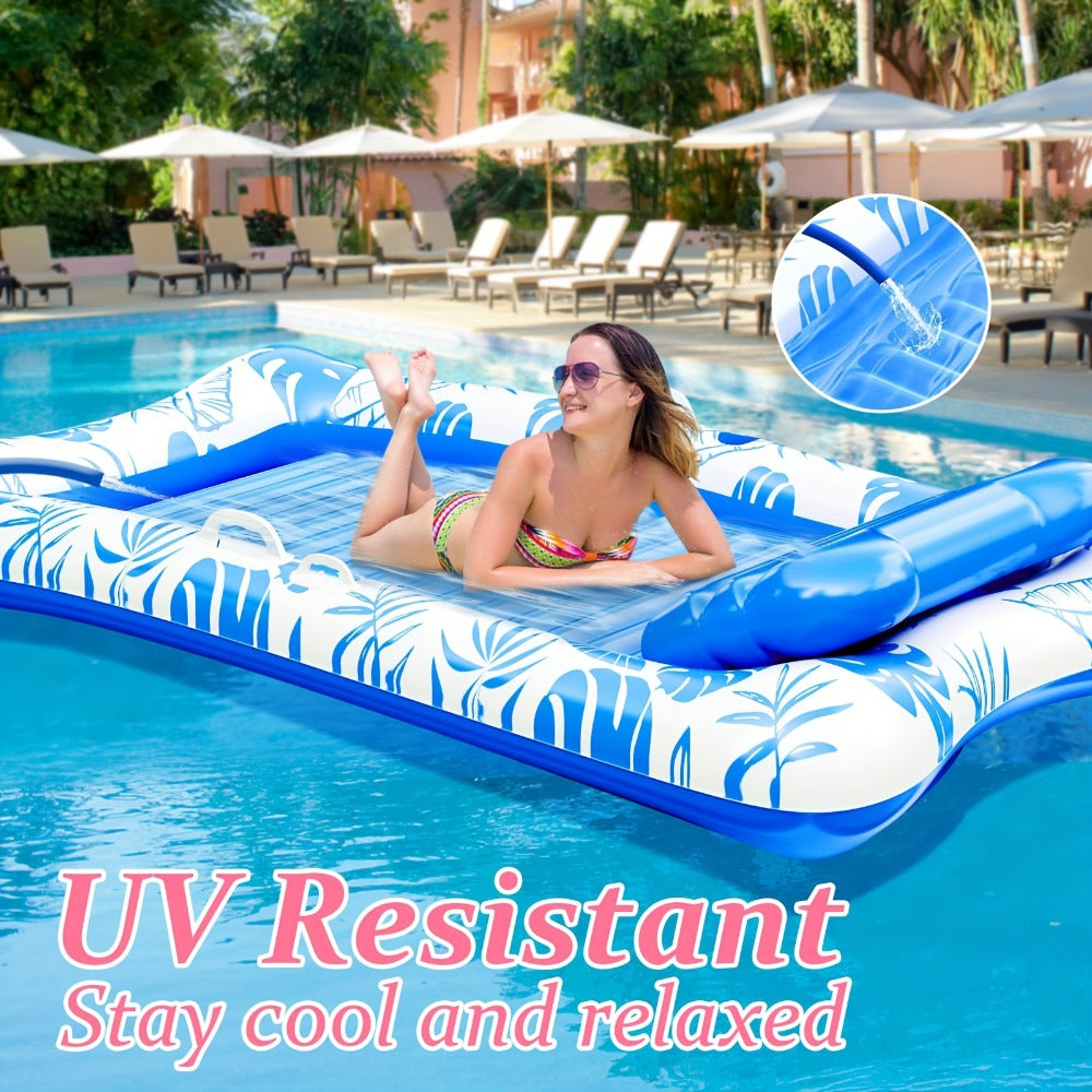 Blue-and-White Inflatable Pool Mattress with Removable Headrest, Cup Holder and 83.5 x 52.4-Inch Base — image 3