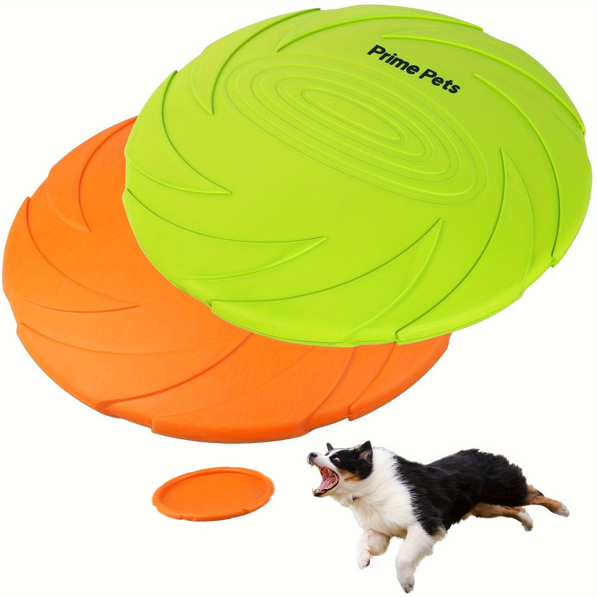 Dog Toys Two-Pack Floating Natural Rubber Flying Discs in Green and Orange for Fetch and Water Play — image 1