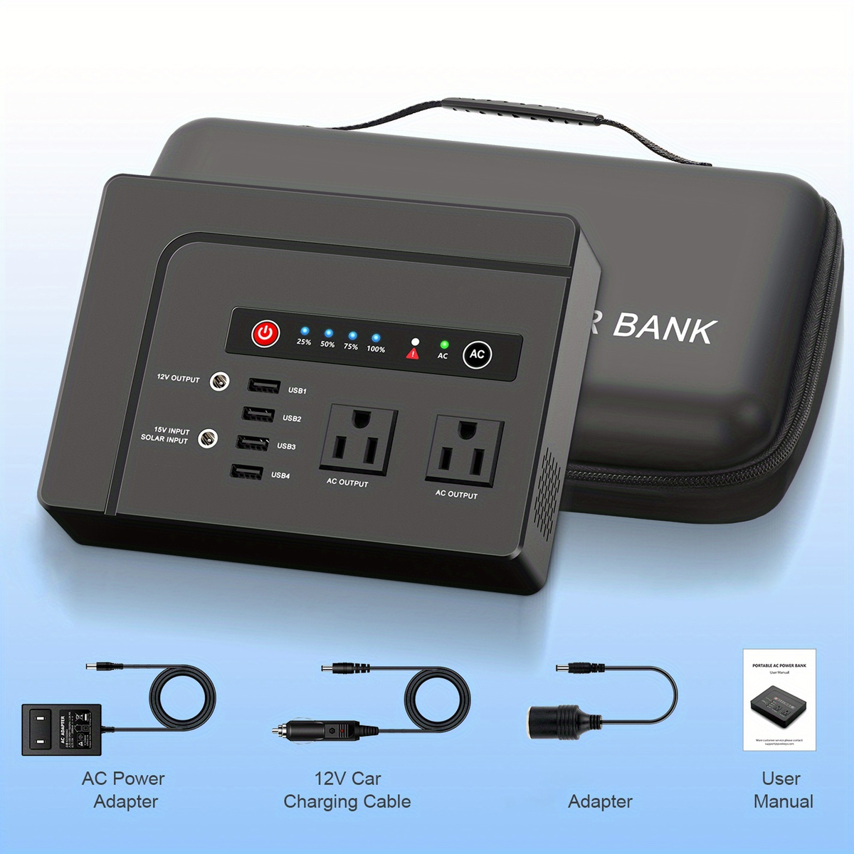 Portable Power Station 146Wh 200W with Two AC Outlets, Four USB Ports and Hard Carrying Case — image 4
