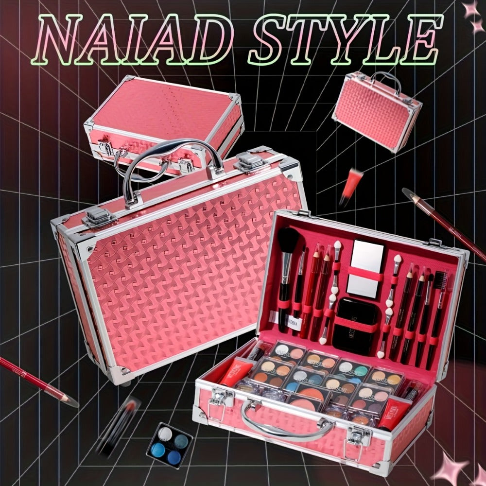 Makeup Kit 56-Piece Handled Mirror Case with Mixed Face, Eye and Lip Cosmetics in Silvery or Rose Color — image 3