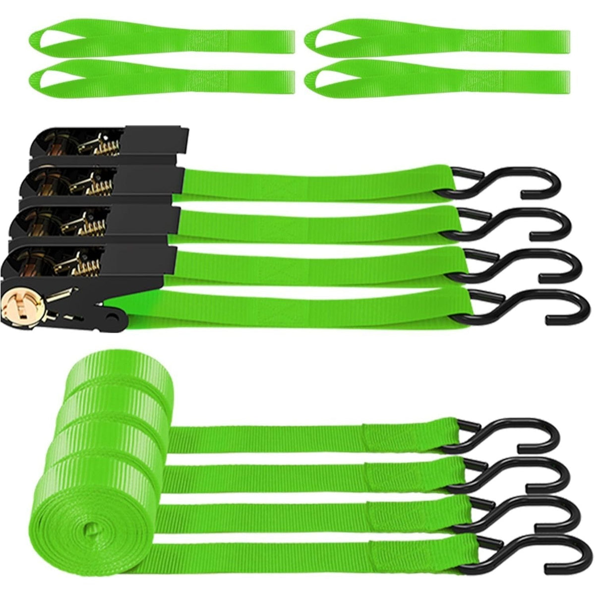 Ratchet Tie Down Straps 4-Pack 15FT 1, 500 lb Break Strength Heavy Duty with Soft Loops & Storage Bag – High-Visibility Webbi